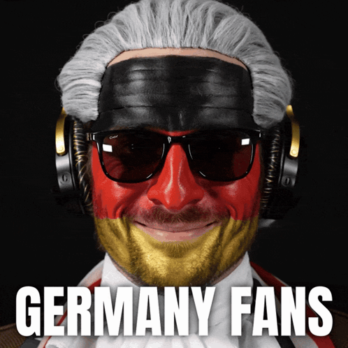 A Man With A German Flag Painted On His Face Wears Headphones GIF