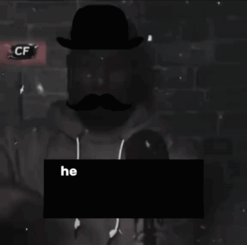 a man with a hat and mustache has the words good lord the odor was simply below him
