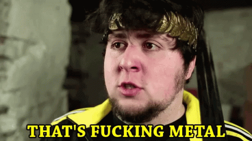 A Man With A Headband Of Gold Coins Says " That 'S Fucking Metal " GIF