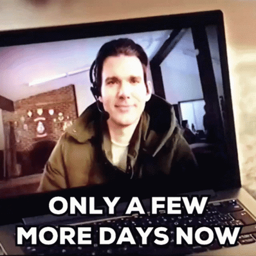 A Man With A Headset Is On A Laptop Screen With The Words Only A Few More Days Now GIF