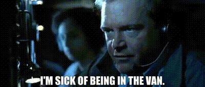 A Man With A Headset On Says I 'M Sick Of Being In The Van . GIF