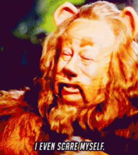 A Man With A Lion 'S Head And Ears Says I Even Scare Myself GIF