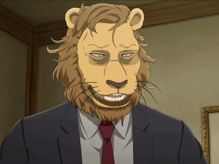 A Man With A Lion 'S Head Wearing A Suit And Tie GIF