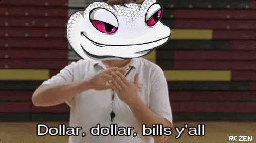 A Man With A Lizard Head Says " Dollar Dollar Bills Y 'All " GIF