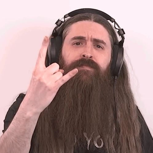 Man With Beard Wearing Headphones Making Devil Horns GIF