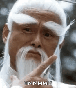 A Man With A Long White Beard And Mustache Is Pointing His Finger At Something . GIF