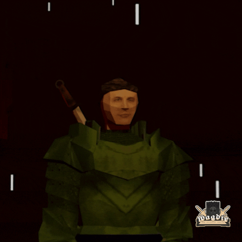 A Man With A Mask On His Face Is Holding A Sword In His Right Hand GIF