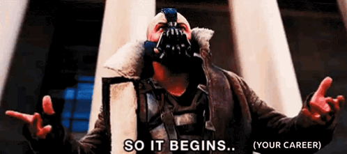 A Man With A Mask On His Face Is Saying So It Begins Your Career . GIF