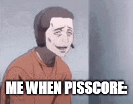 A Man With A Mask On His Face Is Sitting On A Toilet With The Words `` Me When Pisscore '' . GIF
