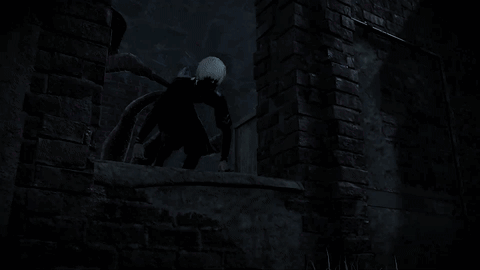 a man with a mask on is standing next to a brick wall
