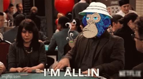 A Man With A Monkey On His Head Says I 'M All In While Playing Poker GIF
