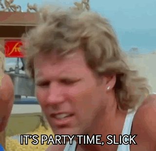 A Man With A Mullet Says `` It 'S Party Time Slick '' . GIF