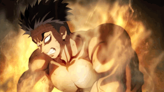 A Man With A Muscular Body Is Standing In Front Of A Fire GIF