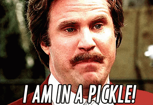 A Man With A Mustache Has The Words I Am In A Pickle Written On His Face GIF