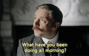 A Man With A Mustache Is Asking " What Have You Been Doing All Morning " GIF