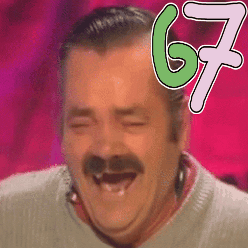 Laughing Man With Mustache And Number 67 GIF