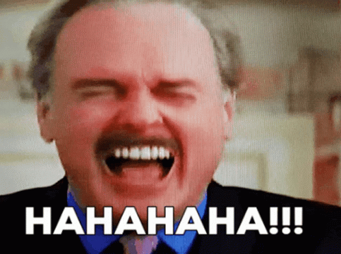 A Man With A Mustache Is Laughing With The Words  Hahaha !!! Written Below Him GIF