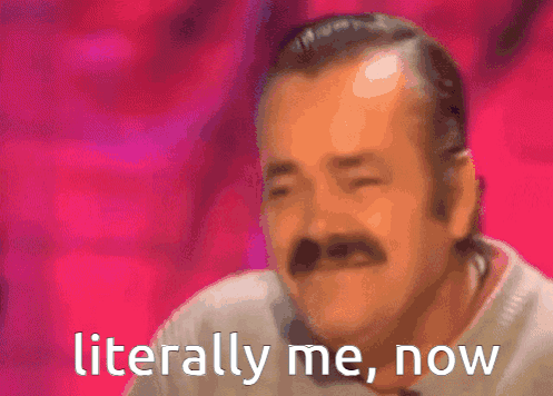 A Man With A Mustache Is Laughing With The Words Literally Me Now Below Him GIF