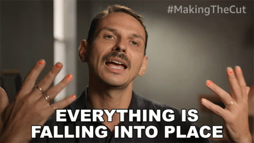 A Man With A Mustache Is Making A Funny Face And Says Everything Is Falling Into Place GIF