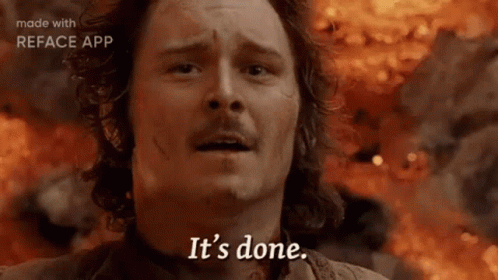 A Man With A Mustache Is Saying `` It 'S Done '' In Front Of A Fire . GIF