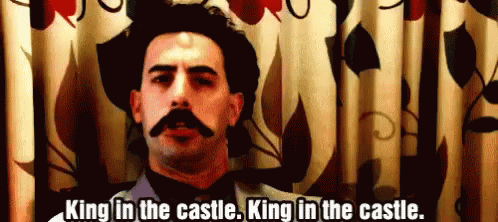 A Man With A Mustache Is Saying King In The Castle GIF
