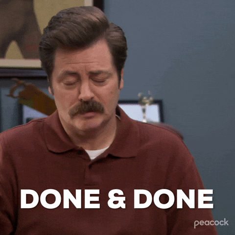 A Man With A Mustache Is Shown With The Words Done & Done Behind Him GIF