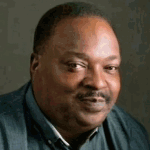 A Man With A Mustache Is Wearing A Blue Shirt And A Blue Vest GIF
