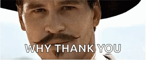 A Man With A Mustache Is Wearing A Cowboy Hat And Says Why Thank You . GIF