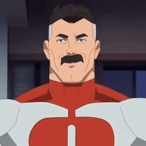 a man with a mustache is wearing a red and white superhero costume with the letter s on his chest