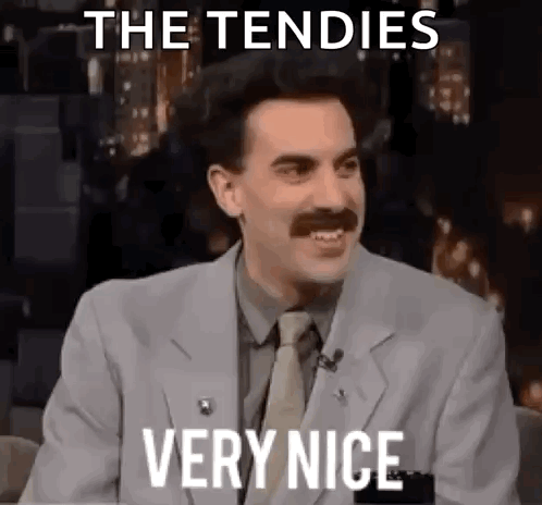 A Man With A Mustache Is Wearing A Suit And Tie And Says The Tendies Very Nice . GIF