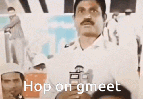 A Man With A Mustache Says Hop On Gmeet In A Blurry Photo GIF