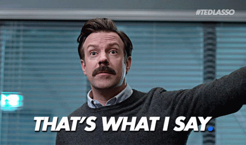 A Man With A Mustache Says " That 'S What I Say " In White Letters GIF