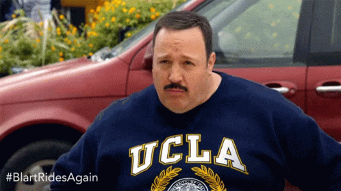 A Man With A Mustache Wearing A Blue Ucla Sweatshirt GIF