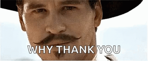 A Man With A Mustache Wearing A Cowboy Hat Is Asking Why Thank You . GIF