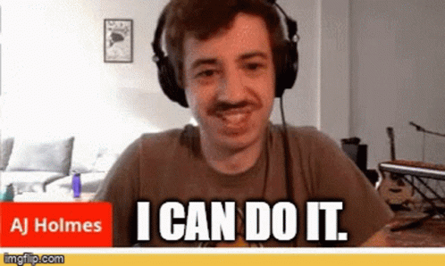 A Man With A Mustache Wearing Headphones And A Shirt That Says I Can Do It GIF