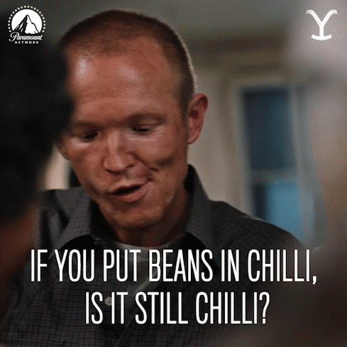 A Man With A Paramount Network Logo Behind Him Says If You Put Beans In Chili Is It Still Chilli GIF
