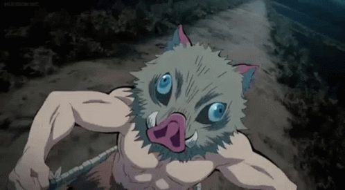 A Man With A Pig Mask On His Face Is Holding A Sword . GIF