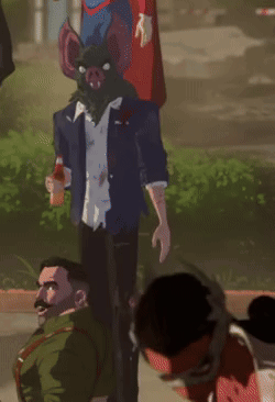 A Man With A Pig Mask On His Head Is Holding A Bottle Of Soda GIF