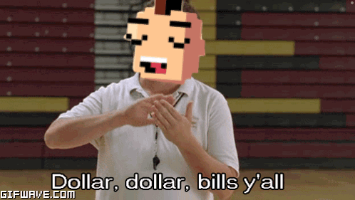 A Man With A Pixelated Face On His Head Says Dollar Dollar Bills Y'all GIF