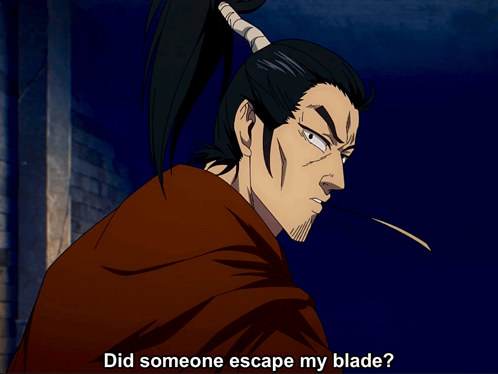 A Man With A Ponytail Is Asking Did Someone Escape His Blade GIF