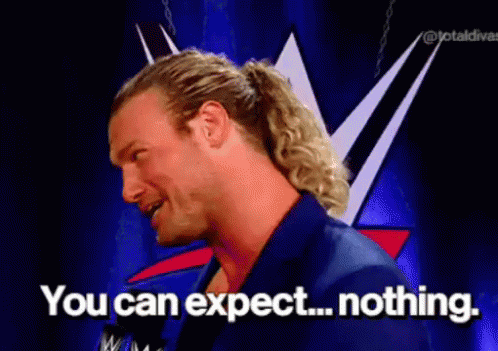 A Man With A Ponytail Is Standing In Front Of A W Logo And Says You Can Expect Nothing . GIF
