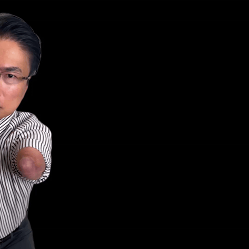 A Man With A Prosthetic Arm Is Pointing At The Camera With The Words I 'M Watching You Above Him GIF