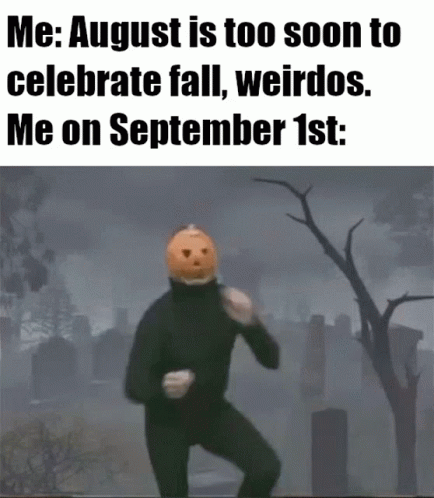 A Man With A Pumpkin On His Head Is Running In A Cemetery On September 1St . GIF