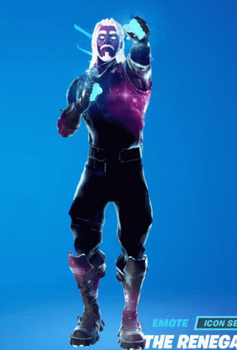 A Man With A Purple Galaxy On His Chest Is Standing In Front Of A Blue Background That Says Emote Icon Set The Renegade GIF