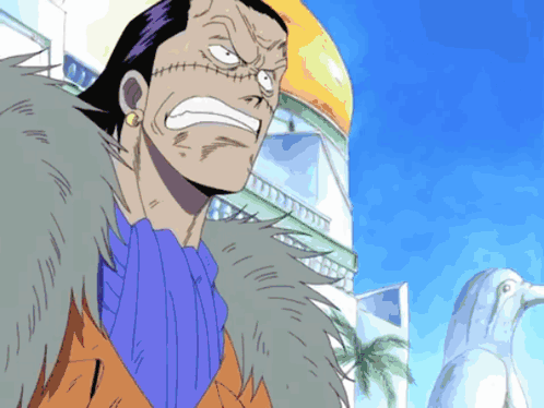 A Man With A Purple Scarf Around His Neck Is Standing In Front Of A Building GIF