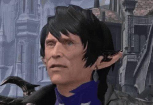 A Man With A Purple Scarf Around His Neck Is Standing In Front Of A Castle GIF