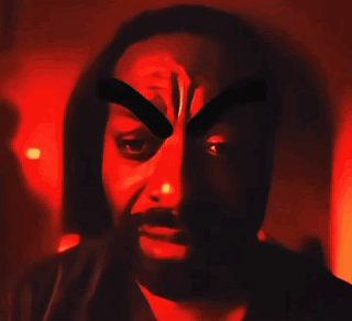 a man with a red face and the words " i hate in here "