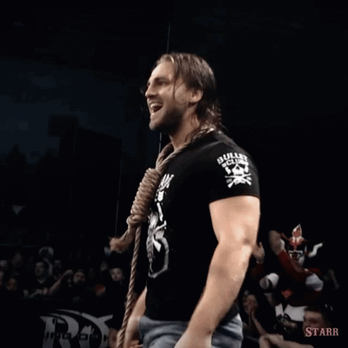 A Man With A Rope Around His Neck Has The Word Starr On The Bottom Right GIF
