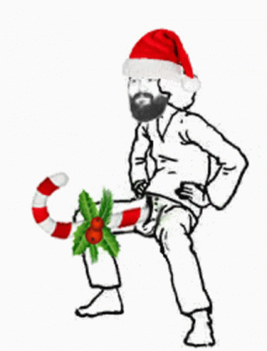 A Man With A Santa Hat Is Holding A Candy Cane On His Leg GIF