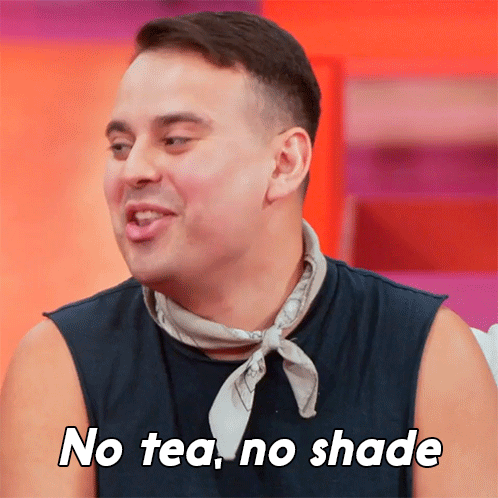 A Man With A Scarf Around His Neck Is Saying No Tea No Shade GIF